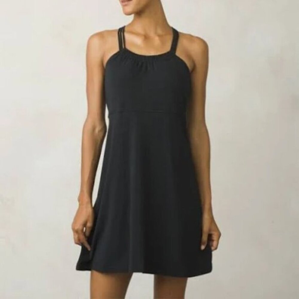 Prana Black Pristine Strappy Racerback Casual Athleisure Mini Midi Dress